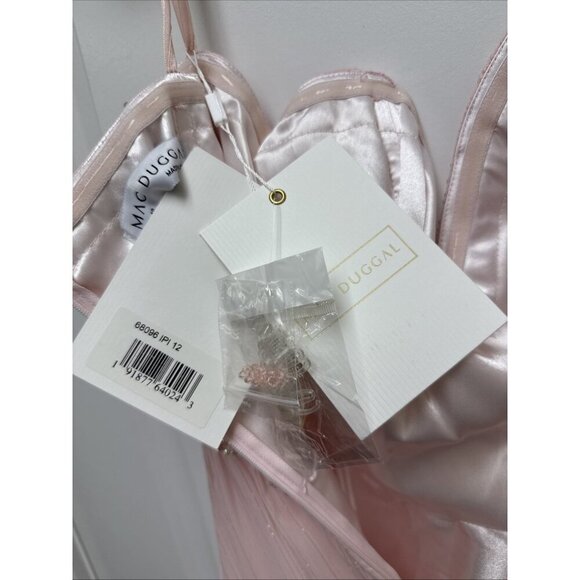 New Mac Duggal Size 12 Pink 68096 Beaded Strapless Ruffle High Low Gown Dress - Picture 12 of 12